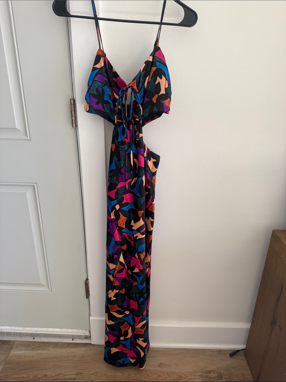 Colorful Abstract Print Maxi Dress with Spaghetti Straps